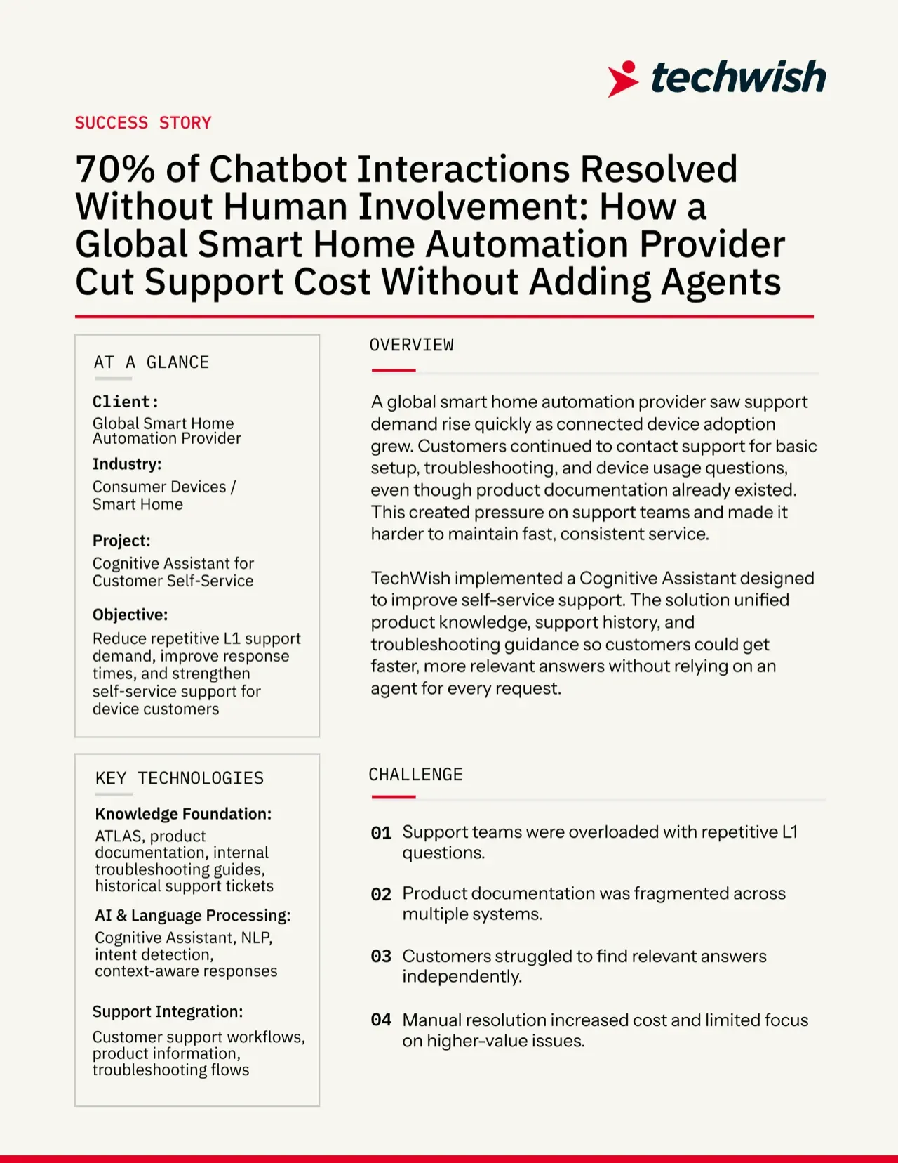 70% of Chatbot Interactions Resolved Without Human Involvement: How a Global Smart Home Automation Provider Cut Support Cost Without Adding Agents — cover